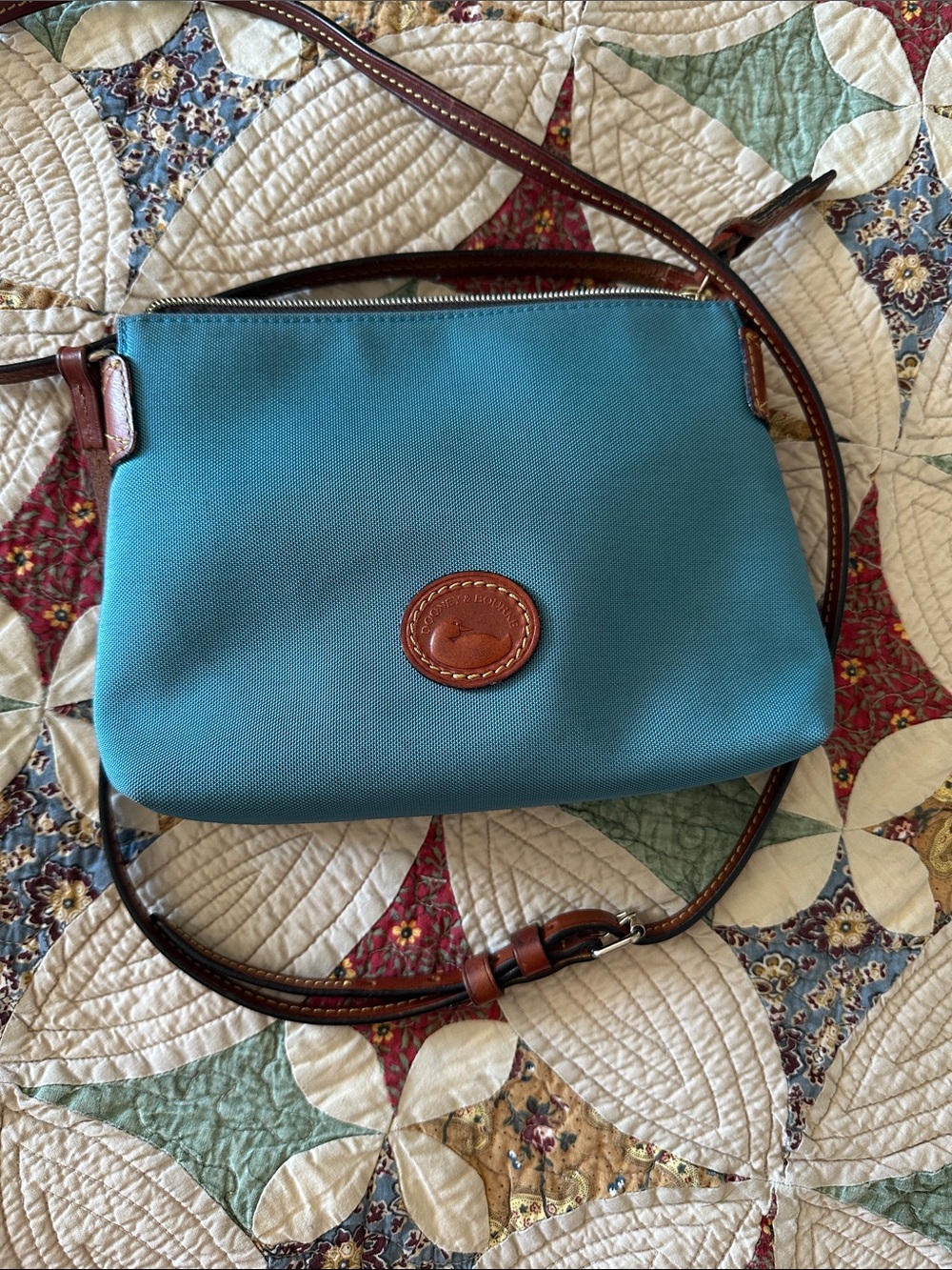 Dooney & Bourke Teal Crossbody with Brown Leather Trim